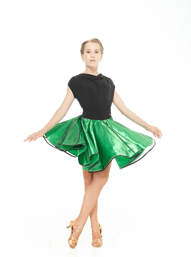 Skirt UL180# for girl, Green, satin, tulle - 3846
