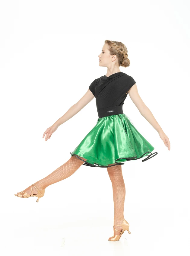 Skirt UL180# for girl, Green, satin, tulle - 3846
