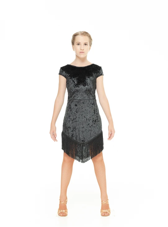 Сукня PL237-13С-19 для дівчинки, чорний, бархат, сітка+бахрома