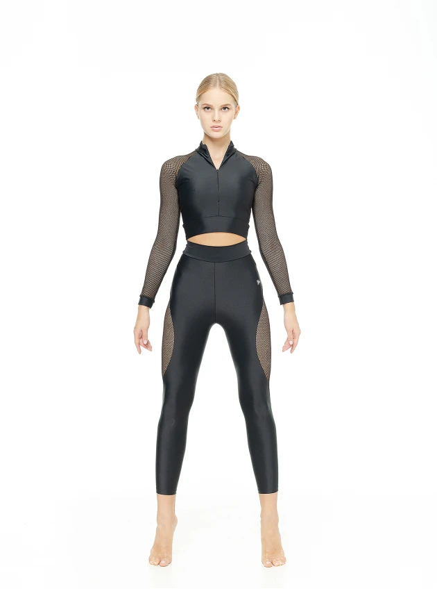 Leggings L808-17 female, black, matte lycra, mesh