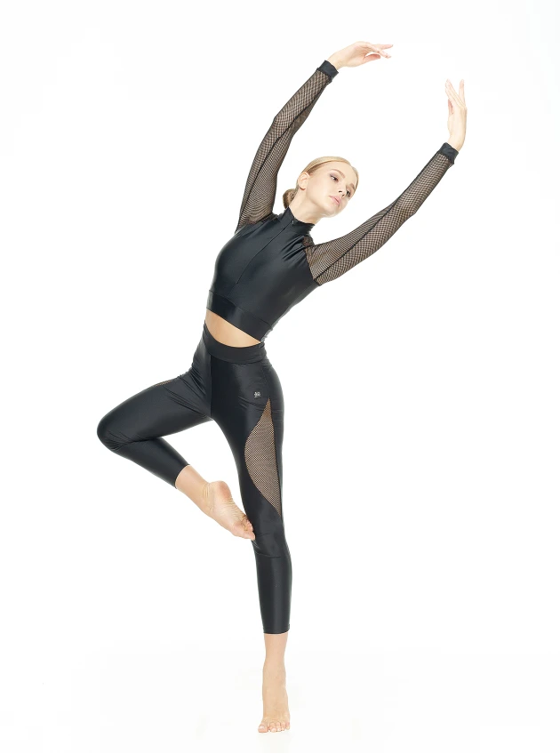 Leggings L808-17 female, black, matte lycra, mesh