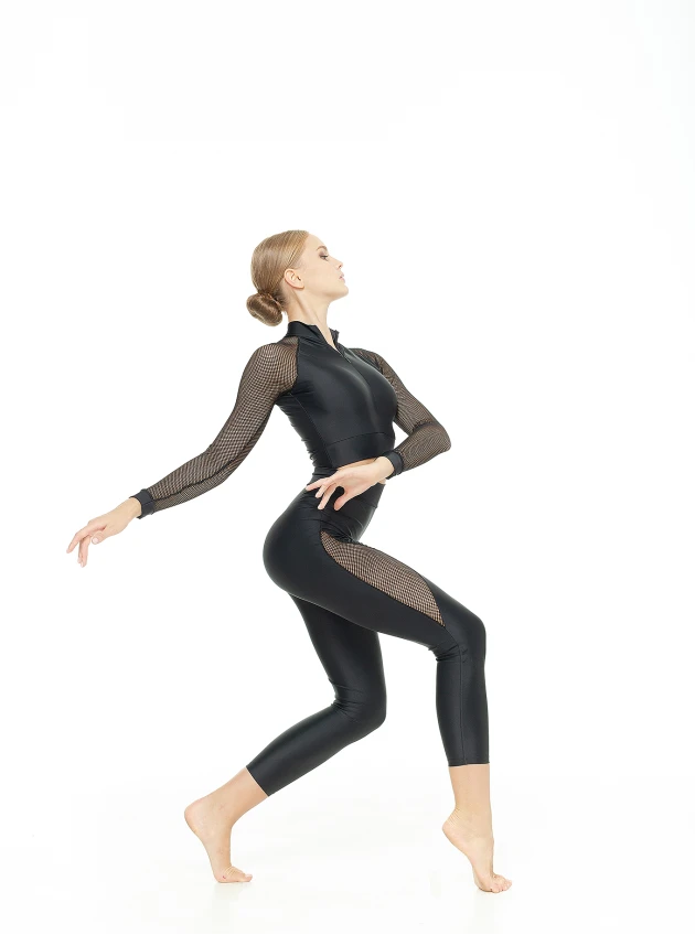Leggings L808-17 female, black, matte lycra, mesh