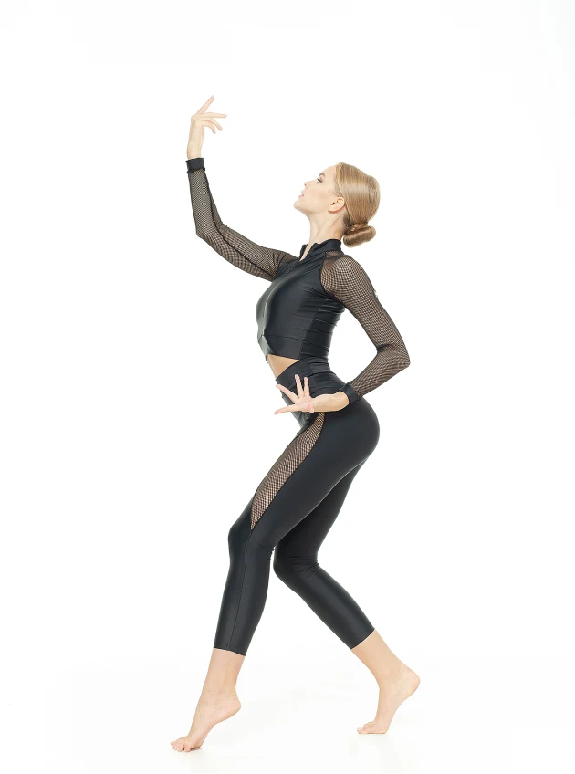 Leggings L808-17 female, black, matte lycra, mesh