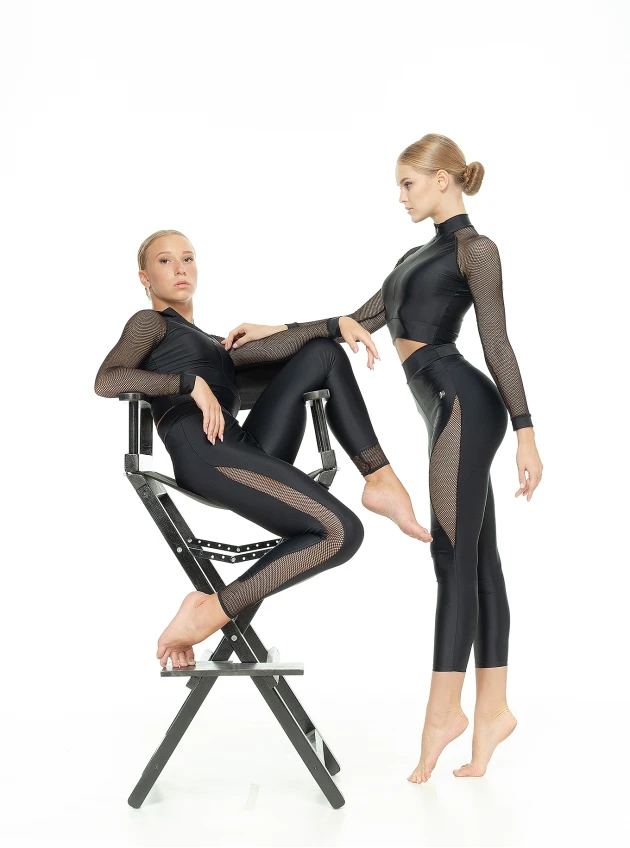 Leggings L808-17 female, black, matte lycra, mesh