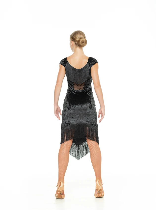 Сукня PL237-13С-19 жіноча, чорний, бархат, сітка+бахрома