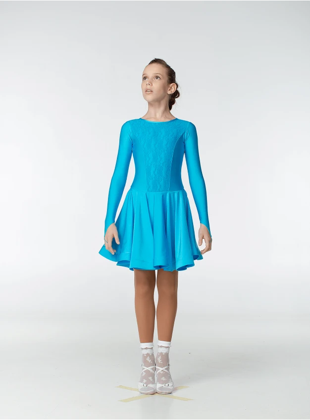Juvenile dress BS420DR-1# for a girl, azure, lycra, lace