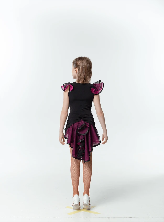 Skirt UL48-3 for a girl, Black/pink, crepe, mesh