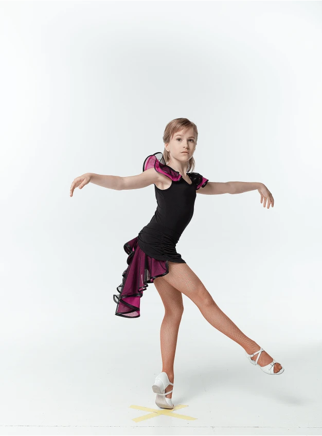 Skirt UL48-3 for a girl, Black/pink, crepe, mesh