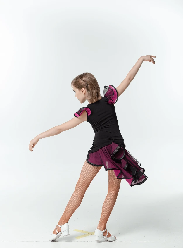 Dance Top BL337-3 for a girl, Black/pink, crepe, mesh
