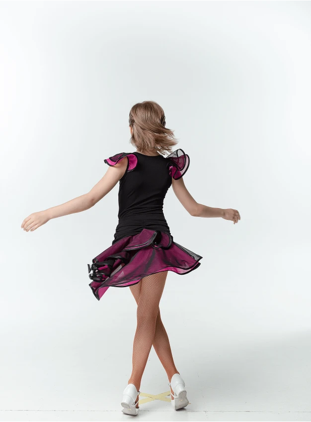 Dance Top BL337-3 for a girl, Black/pink, crepe, mesh
