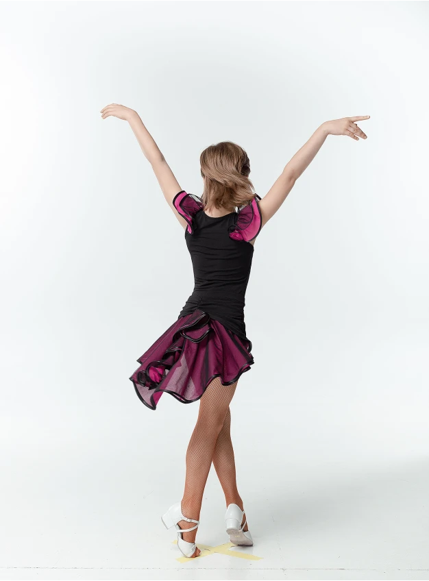 Skirt UL48-3 for a girl, Black/pink, crepe, mesh