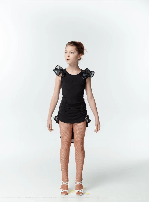 Skirt UL48-3 for a girl, Black/grey, crepe, mesh