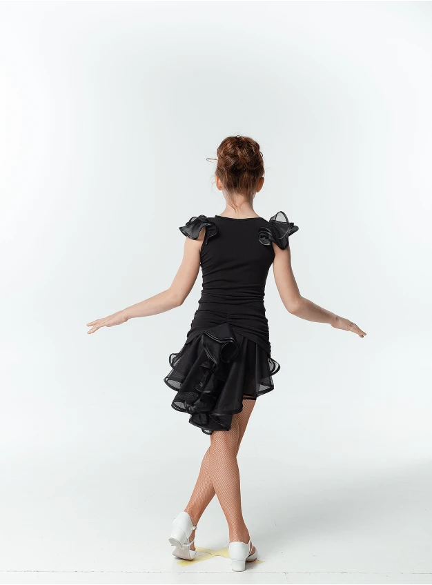 Skirt UL48-3 for a girl, Black/grey, crepe, mesh