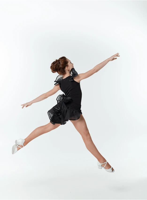 Skirt UL48-3 for a girl, Black/grey, crepe, mesh