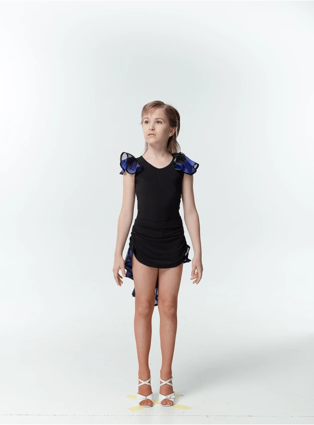 Dance Top BL337-3 for a girl, Black/currant, crepe, mesh