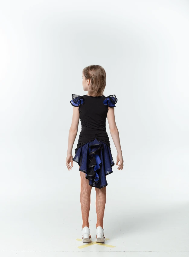 Dance Top BL337-3 for a girl, Black/currant, crepe, mesh