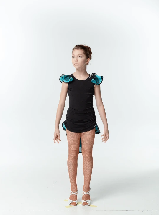 Блуза BL337-3 для девочки, черная/голубая, масло, сетка