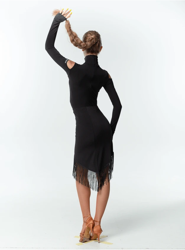 Спідниця UL712-14 жіноча, чорний, масло, бахрома