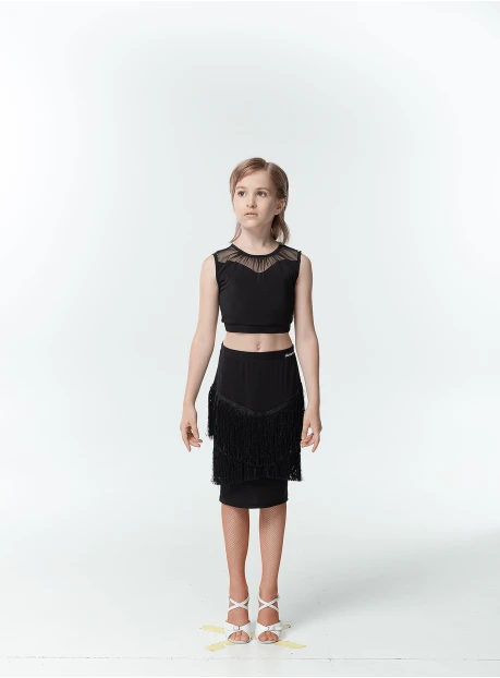Спідниця UL377-14 для дівчинки, чорний, масло, бахрома