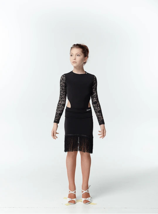 Спідниця UL725-14 для дівчинки, чорний, масло, бахрома