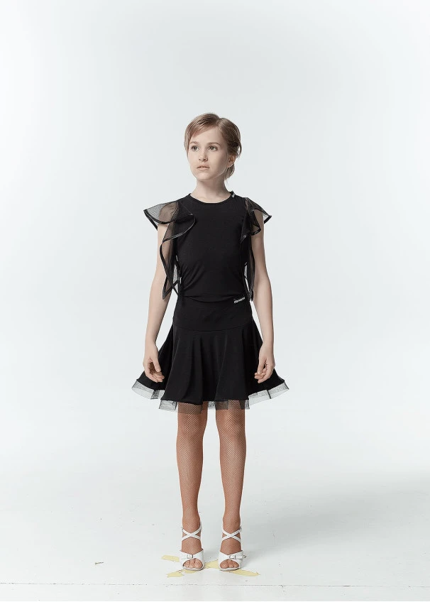 Dance Top BL24-16 for a girl, black, crepe, mesh