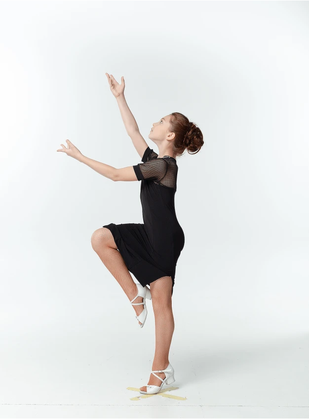 Dress PL703-17 for a girl, black, crepe, mesh