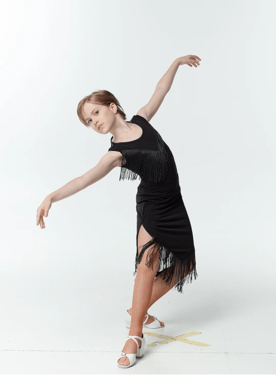 Блуза BL221 для девочки, черный, масло, бахрома