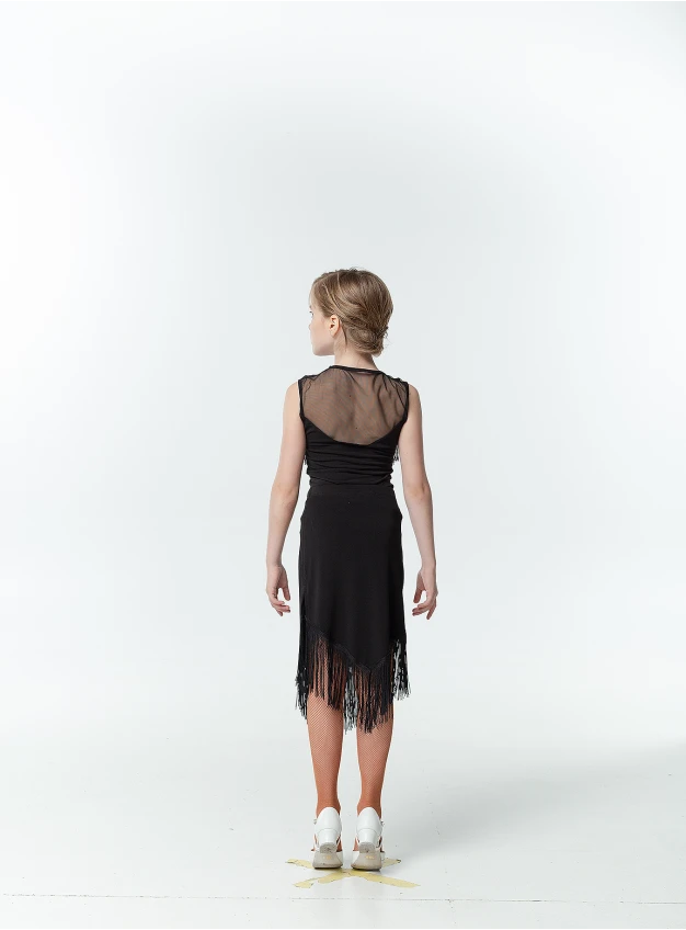 Спідниця UL259-14 для дівчинки, чорний, масло, бахрома