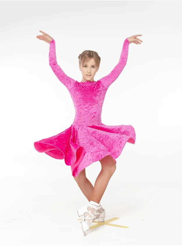 Juvenile dress BS534DR-13B# for a girl, fuchsia, crash velvet