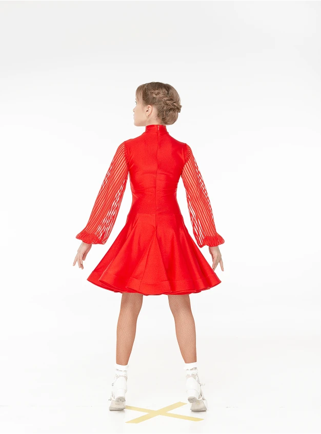 Juvenile dress S535DR-10# for a girl, Red, lycra, mesh