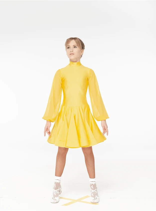 Juvenile dress BS535DR-21# for a girl, gold, lycra, сhiffon
