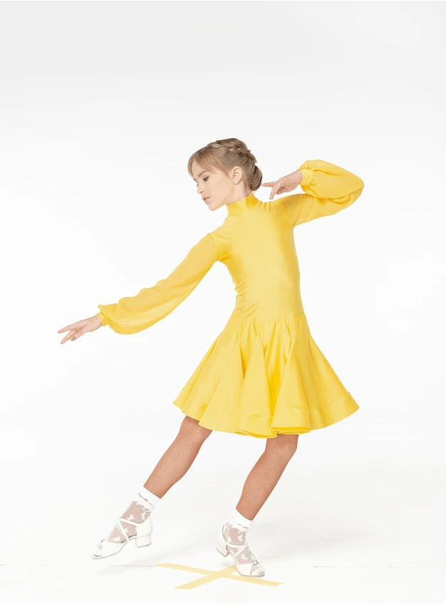 Juvenile dress BS535DR-21# for a girl, gold, lycra, сhiffon