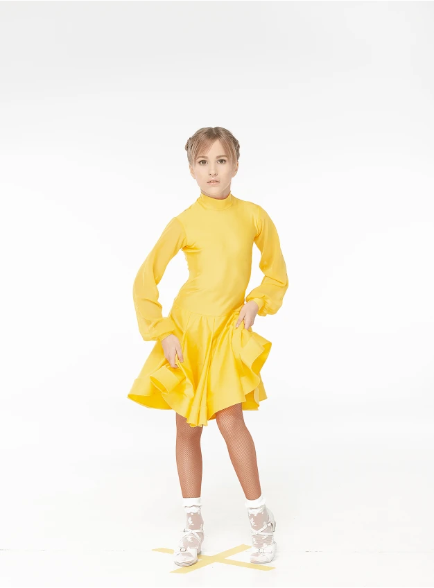 Juvenile dress BS535DR-21# for a girl, gold, lycra, сhiffon