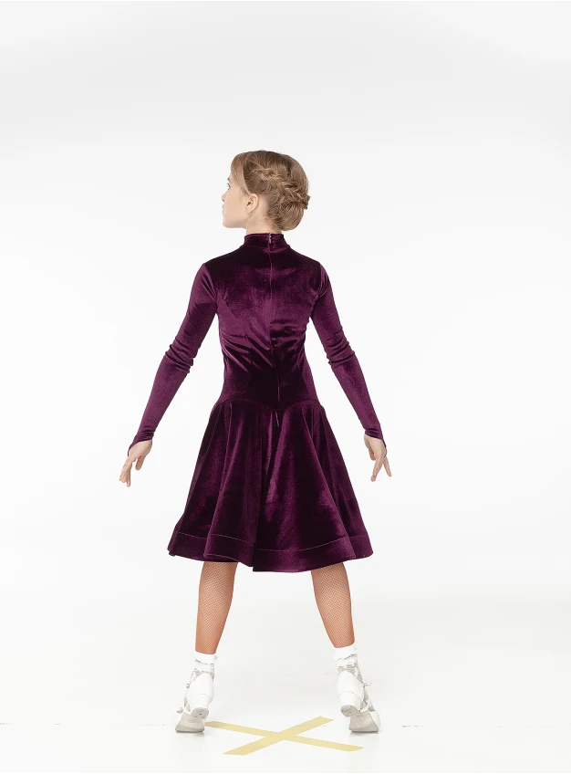 Juvenile dress BS539DR-13# for a girl, plum, velvet