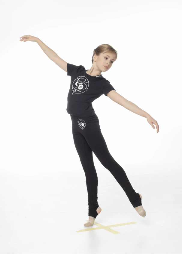 Лосины Гимнастические L253-7 для девочки, черный с рисунком Лента, хлопок