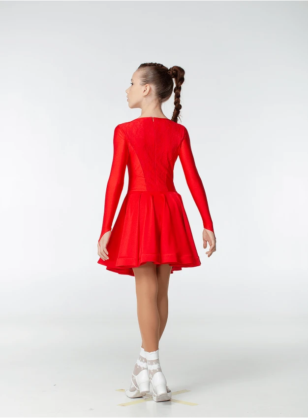 Juvenile dress BS420DR-1# for a girl, red, lycra, lace