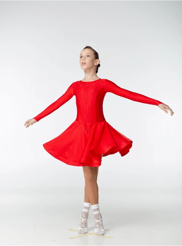 Juvenile dress BS420DR-1# for a girl, red, lycra, lace