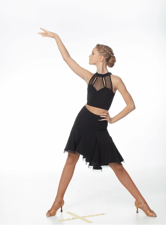 Crop Top TP499 female, Black, crepe, mesh