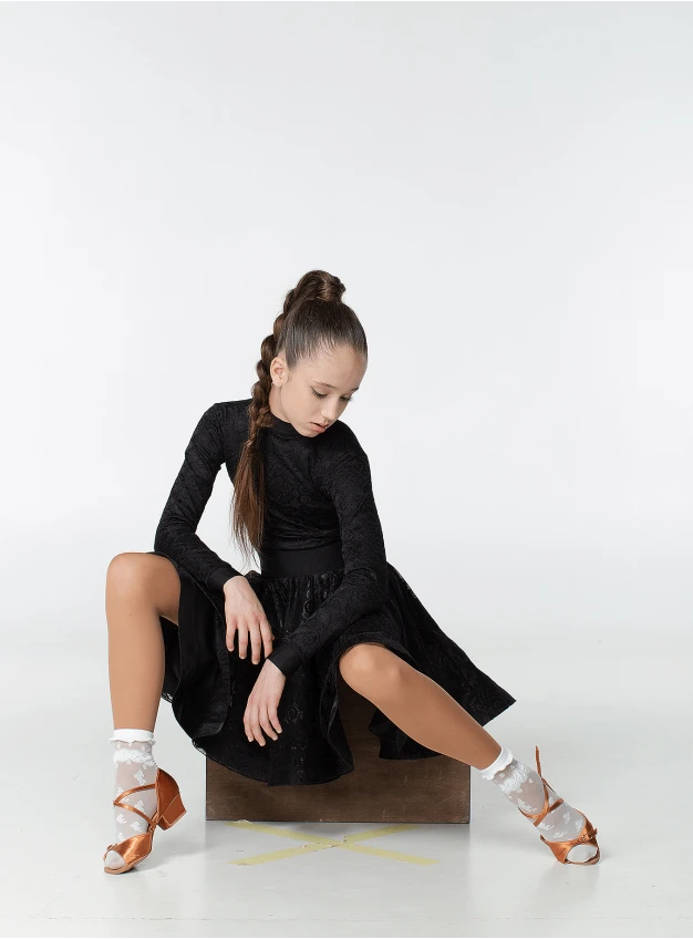 Бейсик BS198-274-11# для девочки, черный, бифлекс, гипюр