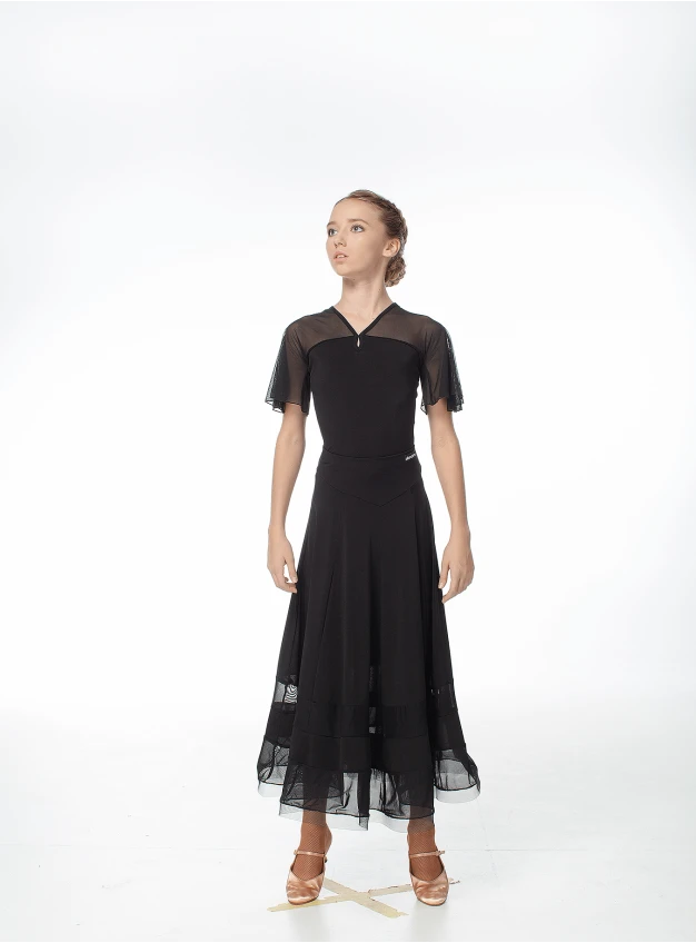 Dance Top BL601 for a girl, black, crepe, mesh