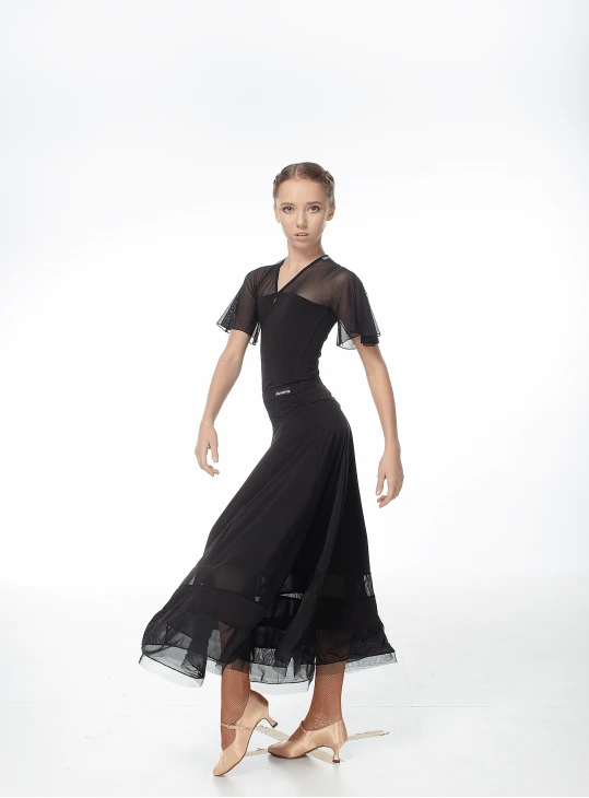 Блуза BL601 для девочки, черный, масло, сетка