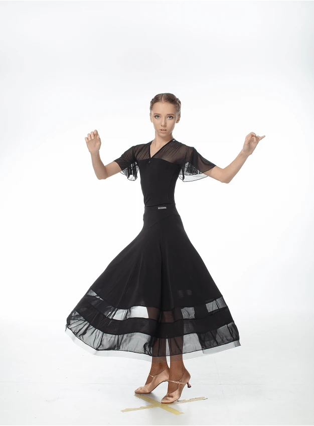 Dance Top BL601 for a girl, black, crepe, mesh