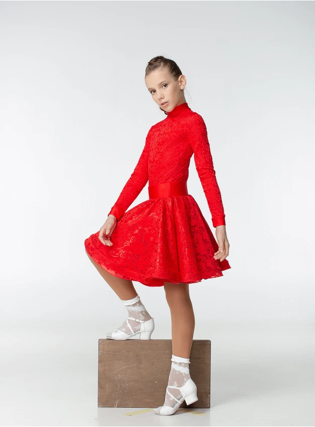 Бейсик BS198-274-11# для девочки, красный, бифлекс, гипюр - 2629