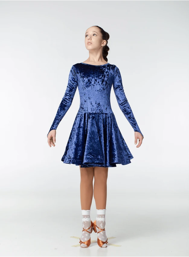Juvenile dress BS420DR-13С# for a girl, electric blue, velvet
