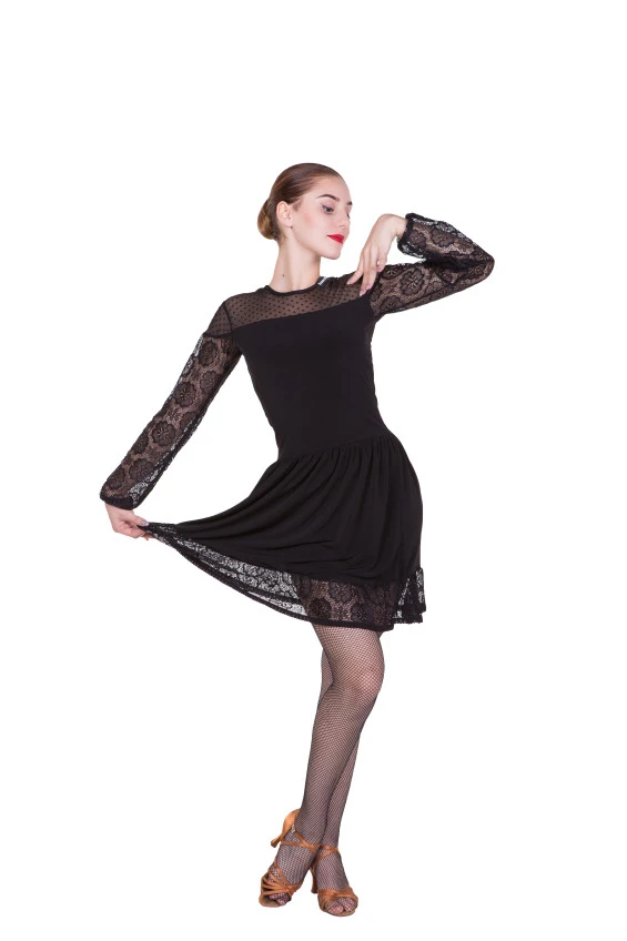 Платье Латина PL432 женское Dance.me, Украина, Масло+сетка+гипюр, Черный