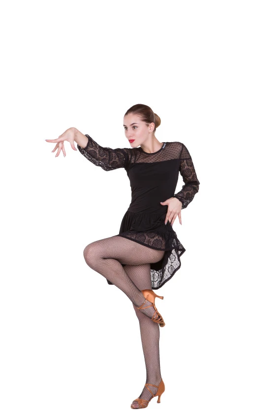 Платье Латина PL432 женское Dance.me, Украина, Масло+сетка+гипюр, Черный