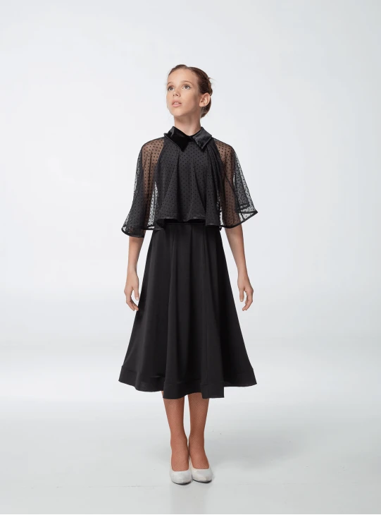 Dress PS433-6# for a girl, black, crepe, mesh+velvet