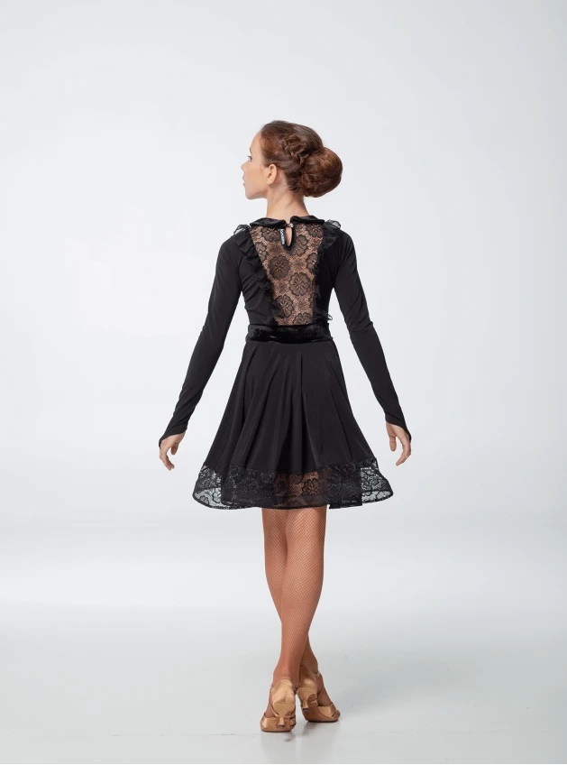 Children's latina dress PL441-11# Dance.me, crepe+guipure+mesh+velvet, black