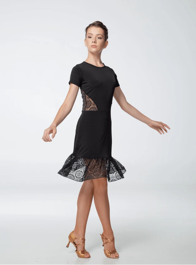 Платье женское Латина PL443-11#, масло+гипюр, черный, Dance.me, Украина