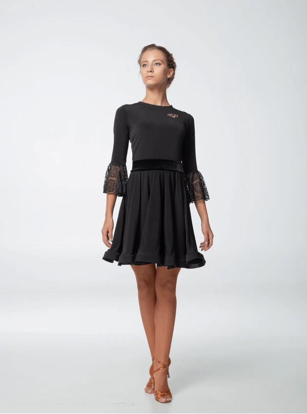 Women's dress PL444-15# Dance.ME, crepe+guipure+velvet, black